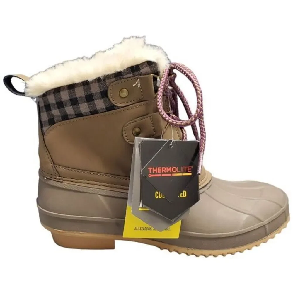 Khombu Keri 2 Duck Boots Womens Size 6 Brown Taupe Synthetic Waterproof Lace Up